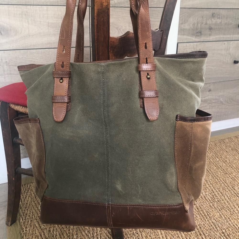 Leather, waxed canvas tote.